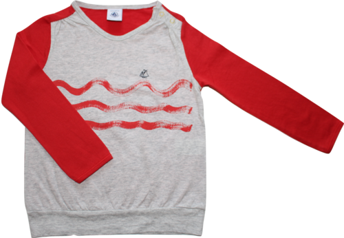 Petit Bateau Shirt Langarm grau rot Größe 92 (94cm, 3 Jahre)
