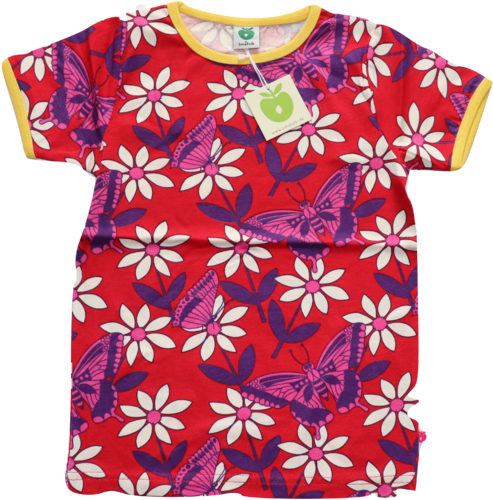 Smafolk Shirt Kurzarm Rot Blumen Schmetterlinge Größe 104/110 (4 - 5 Jahre)