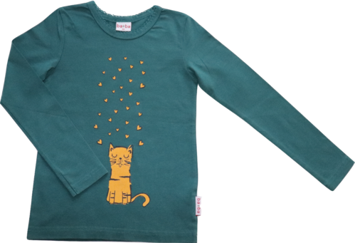 Baba Babywear Kidswear Shirt Langarm Katze Herzen Grün Senf Größe 122